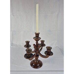 Charles Lesters Wooden 5 Light Candelabra Taper Candle Holder Dark Wood Vintage